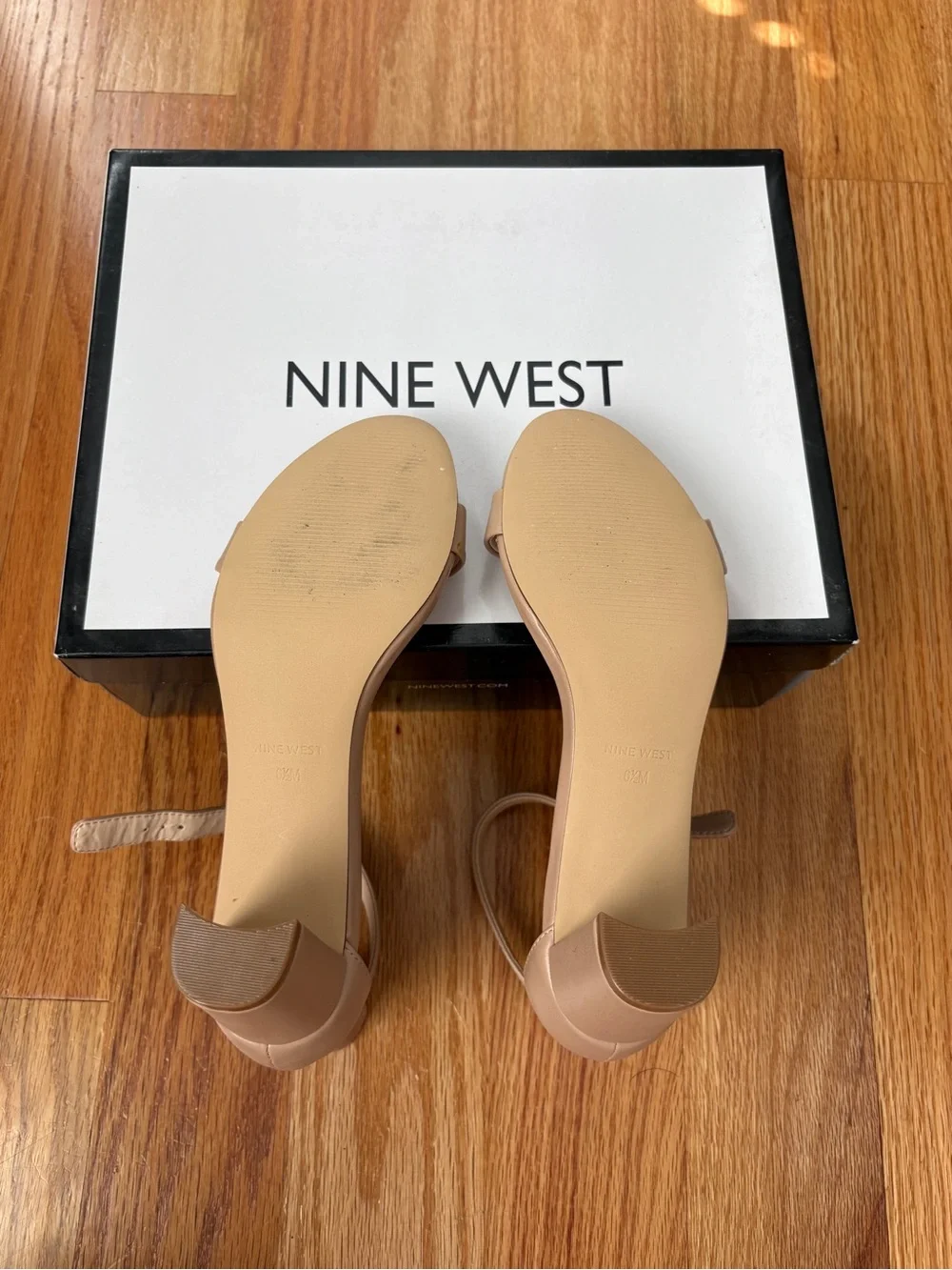 Nine West Beige Ankle-Strap Heeled Sandals